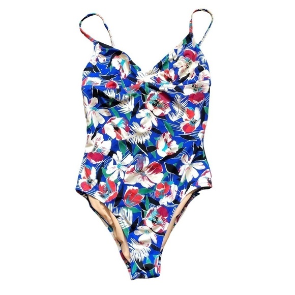 J. Crew Factory Other - J. CREW FACTORY - Blue, Red & White Floral V-Neck One-Piece Swimsuit -Size Small